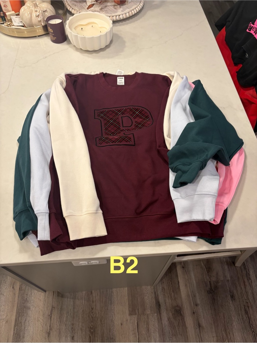 PINK Victoria's Secret Burgundy Crewneck Sweatshirt with Plaid 'P'